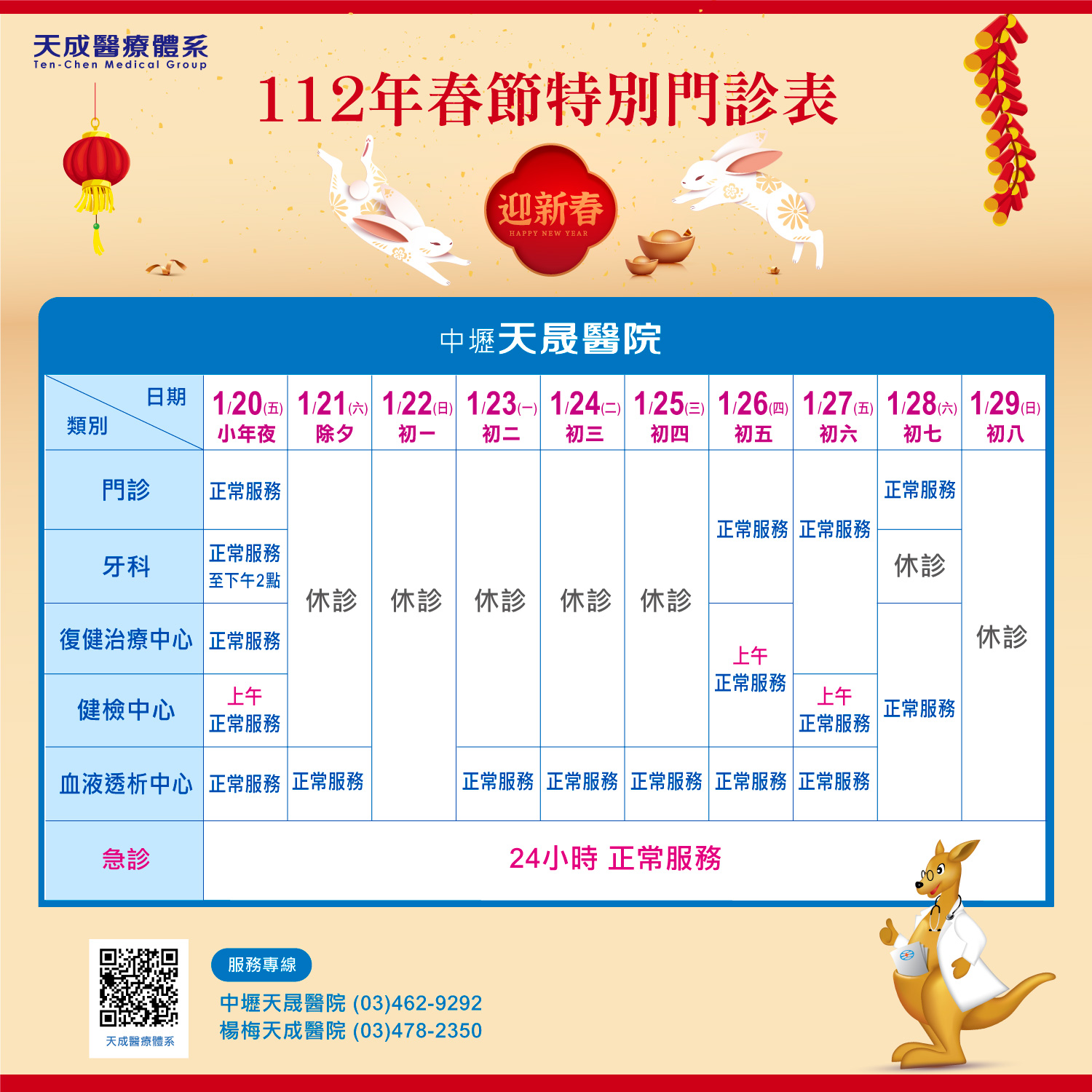 112年春節連假門診公告