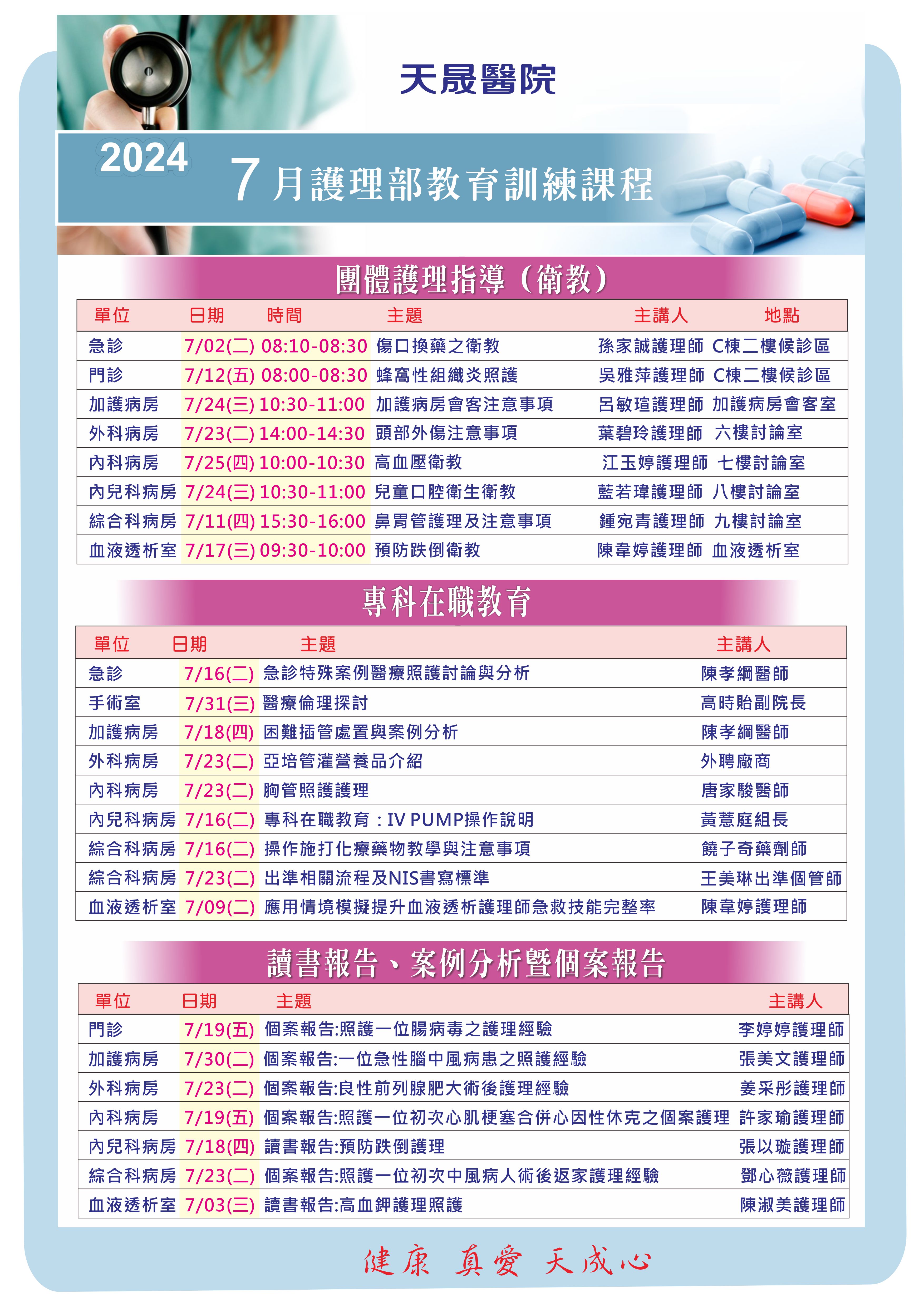 113年7月護理部教育訓練課程