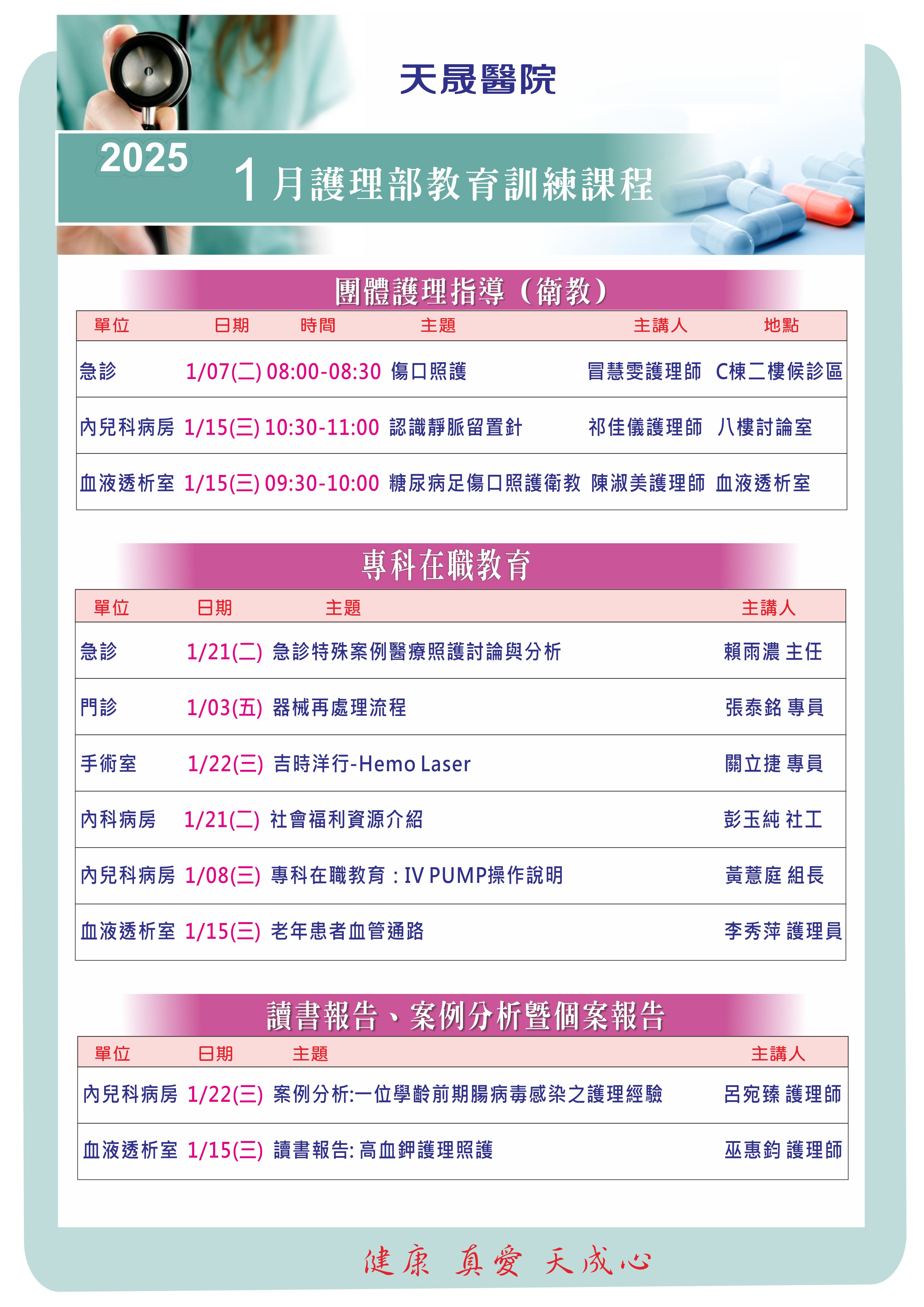 114年1月護理部教育訓練課程