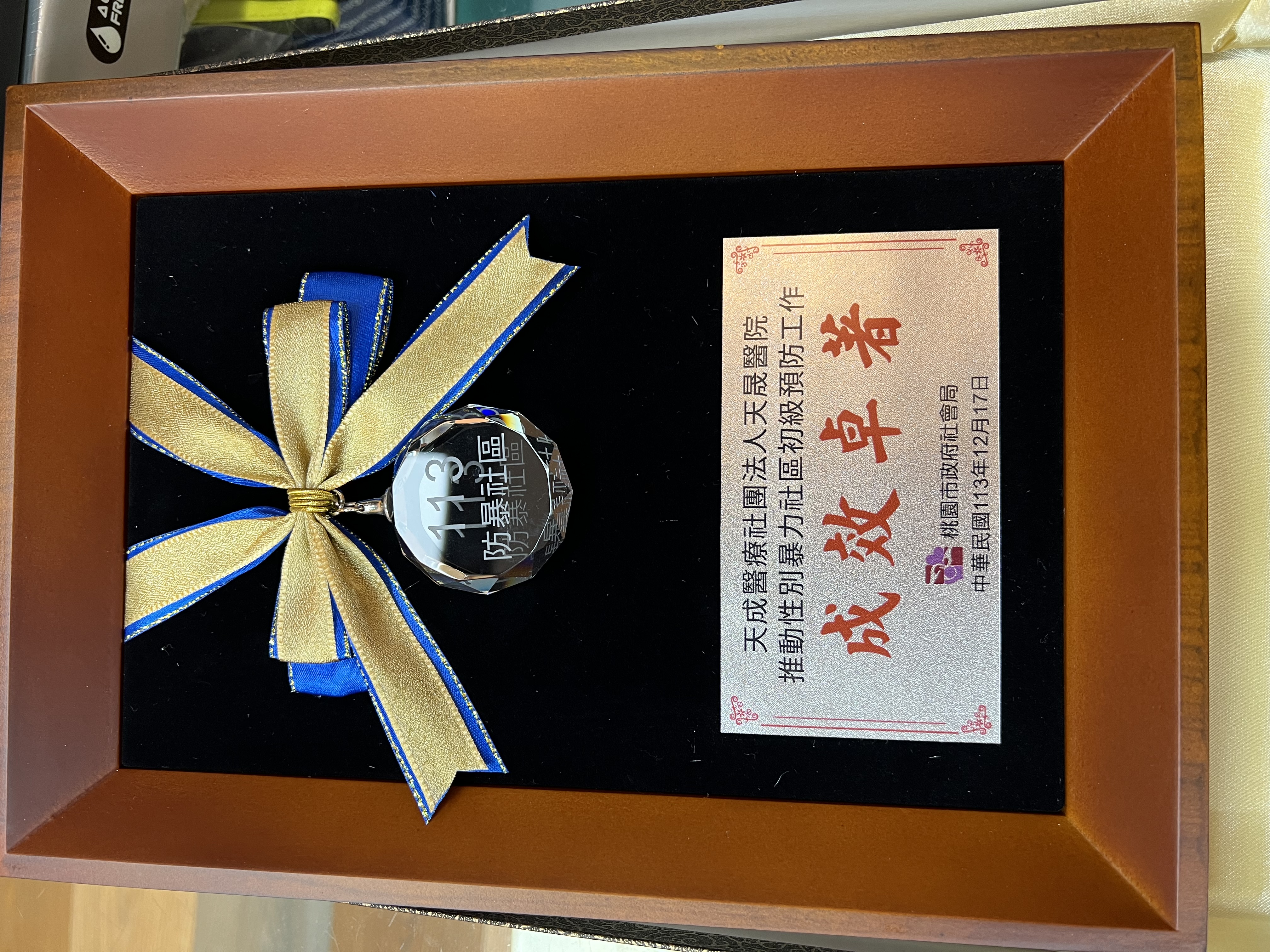 榮獲113年度推動性別暴力社區初級預防工作成效卓著獎