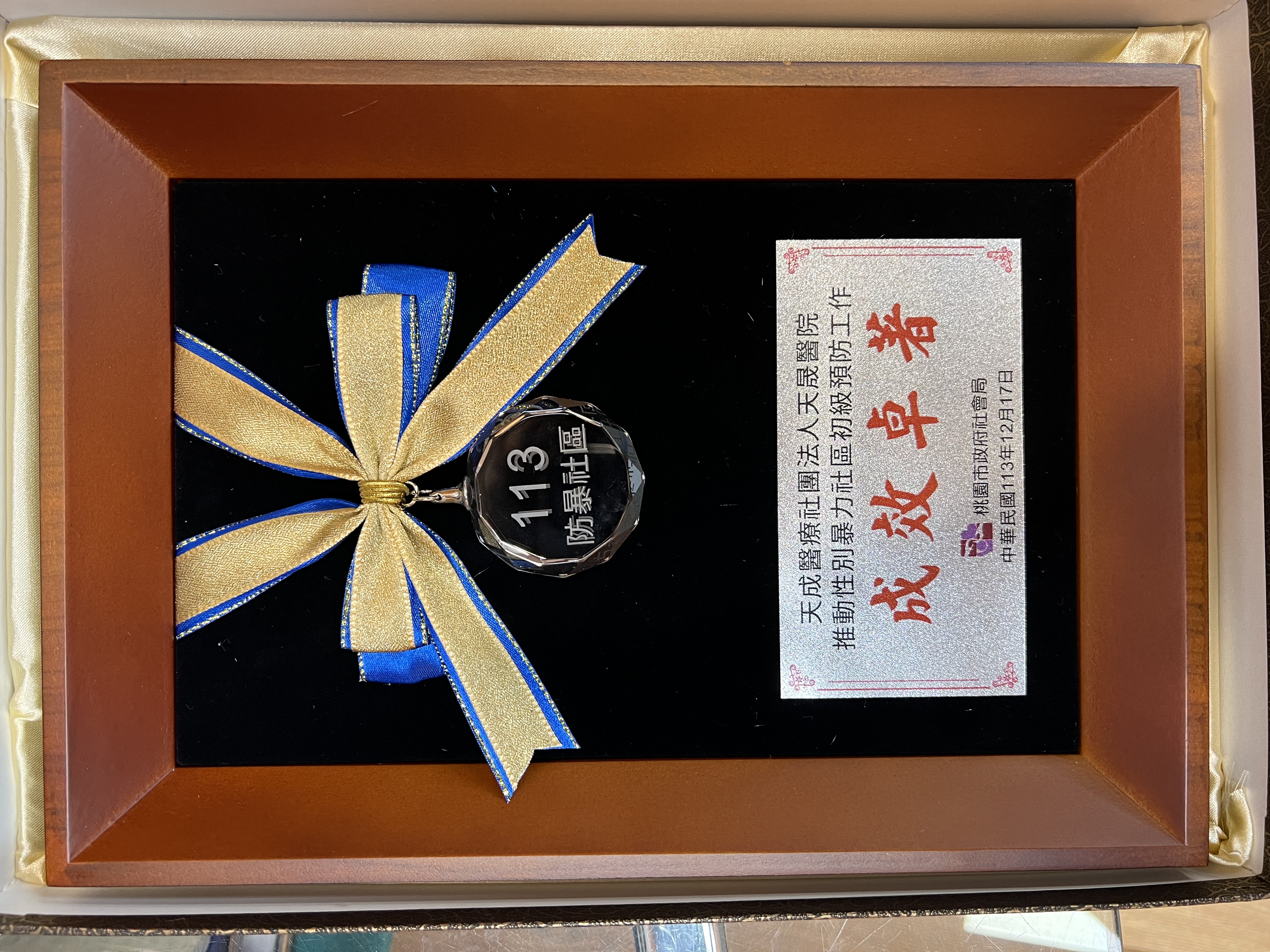 榮獲113年度推動性別暴力社區初級預防工作成效卓著獎